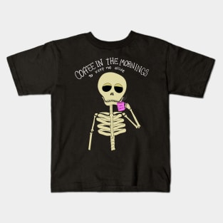 Skull drinks coffee Kids T-Shirt